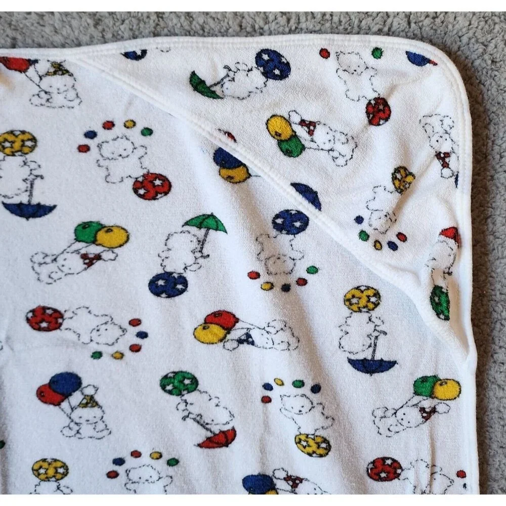 Vtg‎ Carter’s Primary Colors Teddy Bear Balloon Terry Cloth Blanket/Hooded Towel
